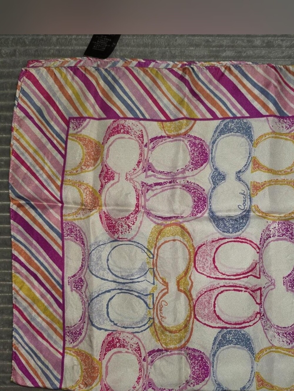 🌈Coach Y2K rainbow stencil patterned 100% silk scarf🌈